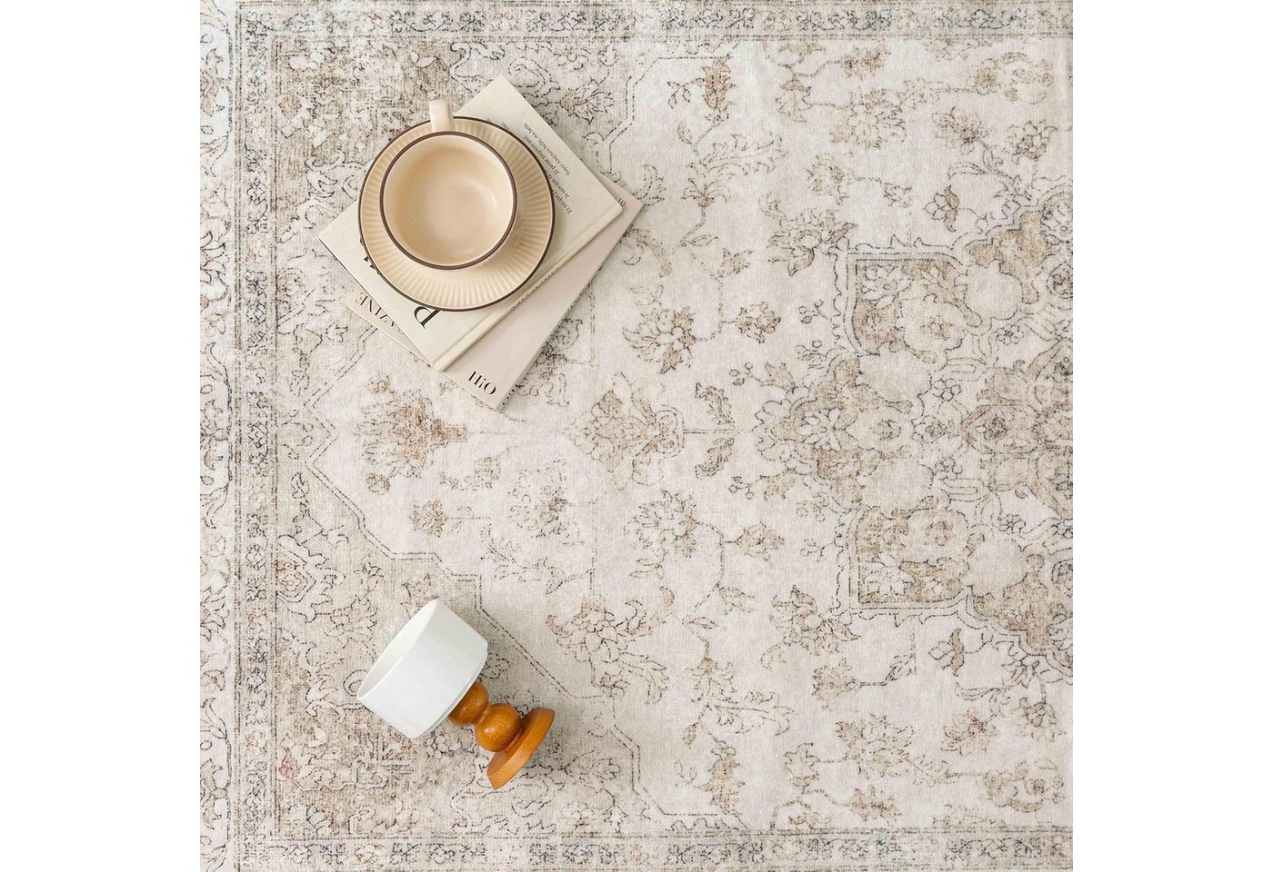 PURECOZY Teppich Kurzflor & Weich, Waschbar & Pflegeleicht, Retro-Design, Rechteckig, Höhe: 6.1 mm, geeignet für verschiedene Innenräume – Bild 4 von 5