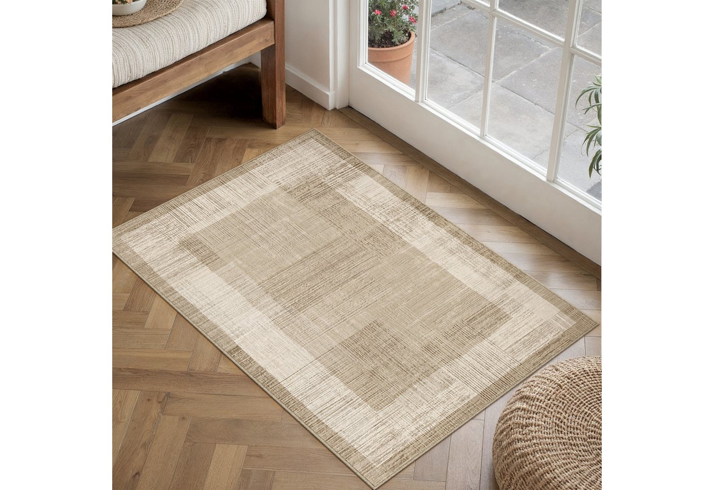 PURECOZY Teppich Kurzflor, Moderner Braun Teppich für Eingangsbereich Küche Büro, rechteckig, Höhe: 6.1 mm, Rutschfest, waschbar und pflegeleicht – Bild 4 von 5