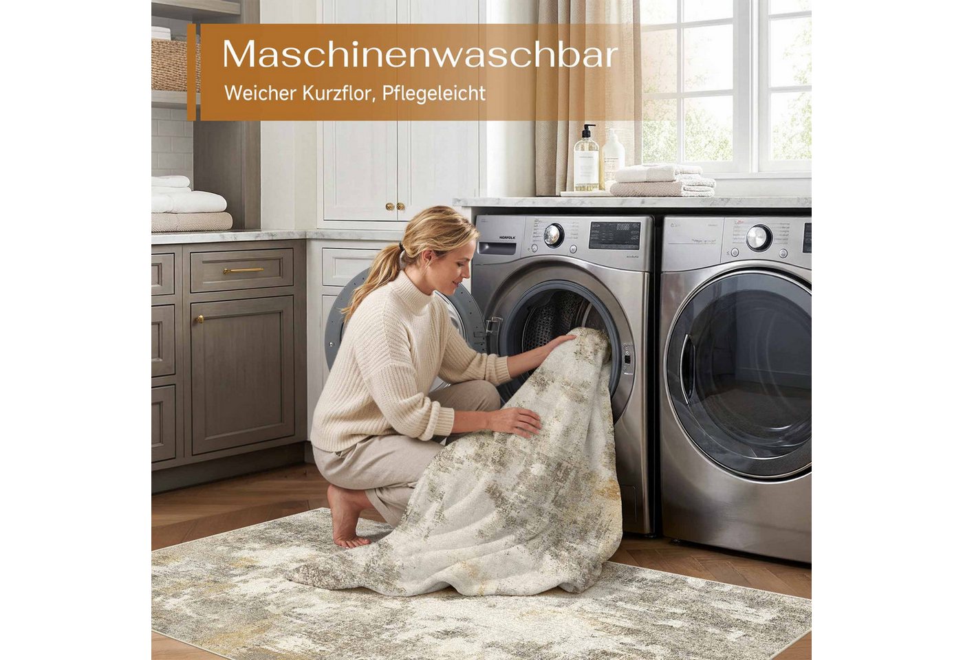 PURECOZY Teppich Kurzflor, modern abstrakt Scandi-Look, waschbar & weich, Rechteckig, Höhe: 5 mm, geeignet für Innenräume, 120x180, 160x230, 200x300, 300x400 cm – Bild 5 von 5