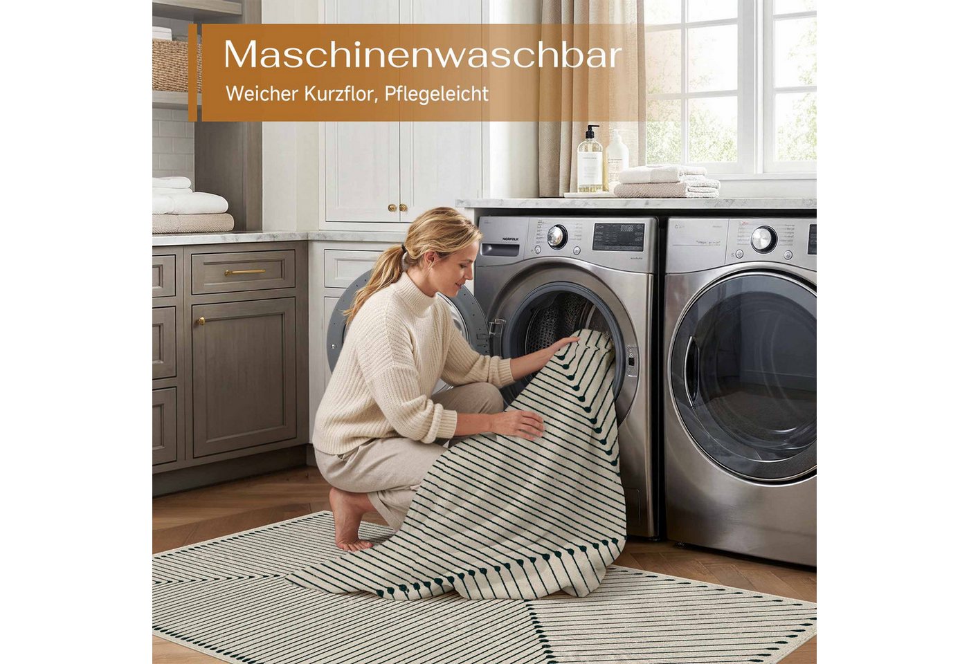 PURECOZY Teppich mit Scandi-Look, kurzflorig, waschbar, rutschfest, weich & kuschelig, Rechteckig, Höhe: 5 mm, 120x180, 160x230, 200x300, 300x400 cm für verschi – Bild 5 von 5