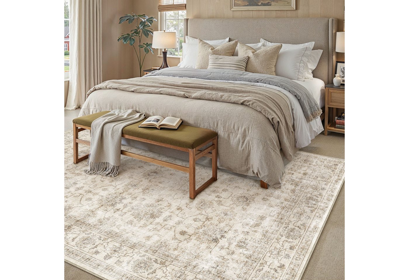 PURECOZY Teppich Perserteppich Kurzflor, waschbar, rutschfest und pflegeleicht, rechteckig, Höhe: 5 mm, Rechteckiger waschbarer Teppich, 160x230cm – Bild 3 von 5