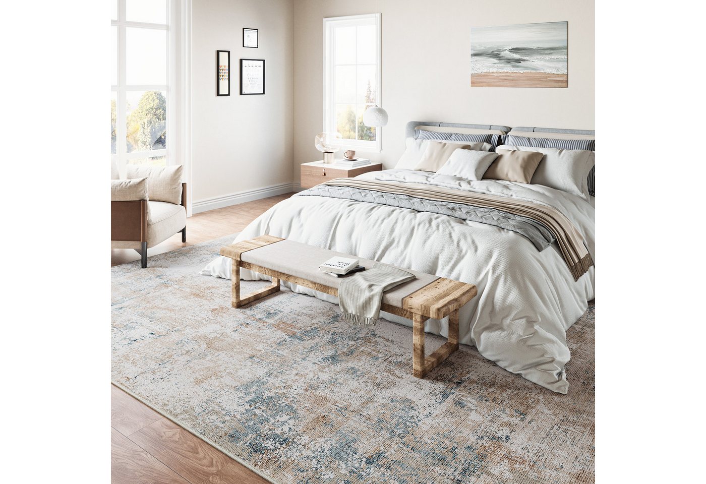 PURECOZY Teppich Verschiedene Größen, Waschbar & Rutschfest, abstrakter Stil, Rechteckig, Höhe: 6.1 mm, für Wohnzimmer, Schlafzimmer, Flur, Küche & Eingangsbere – Bild 3 von 5