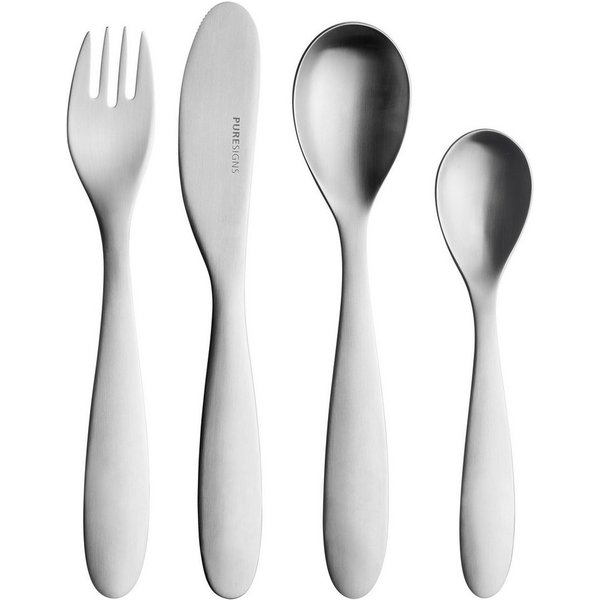 PURESIGNS Kinderbesteck SEVEN (4-tlg), 1 Personen, Edelstahl 18/10, Plastikfreier Essgenuss für die Kleinen