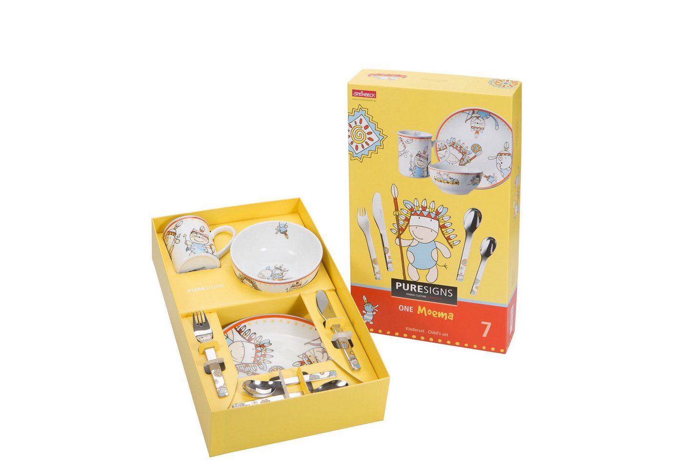 PURESIGNS Kindergeschirr-Set MOEMA (7-tlg), 1 Personen, Edelstahl 18/10, Porzellan, Plastikfreier Essgenuss für die Kleinen – Bild 2 von 5