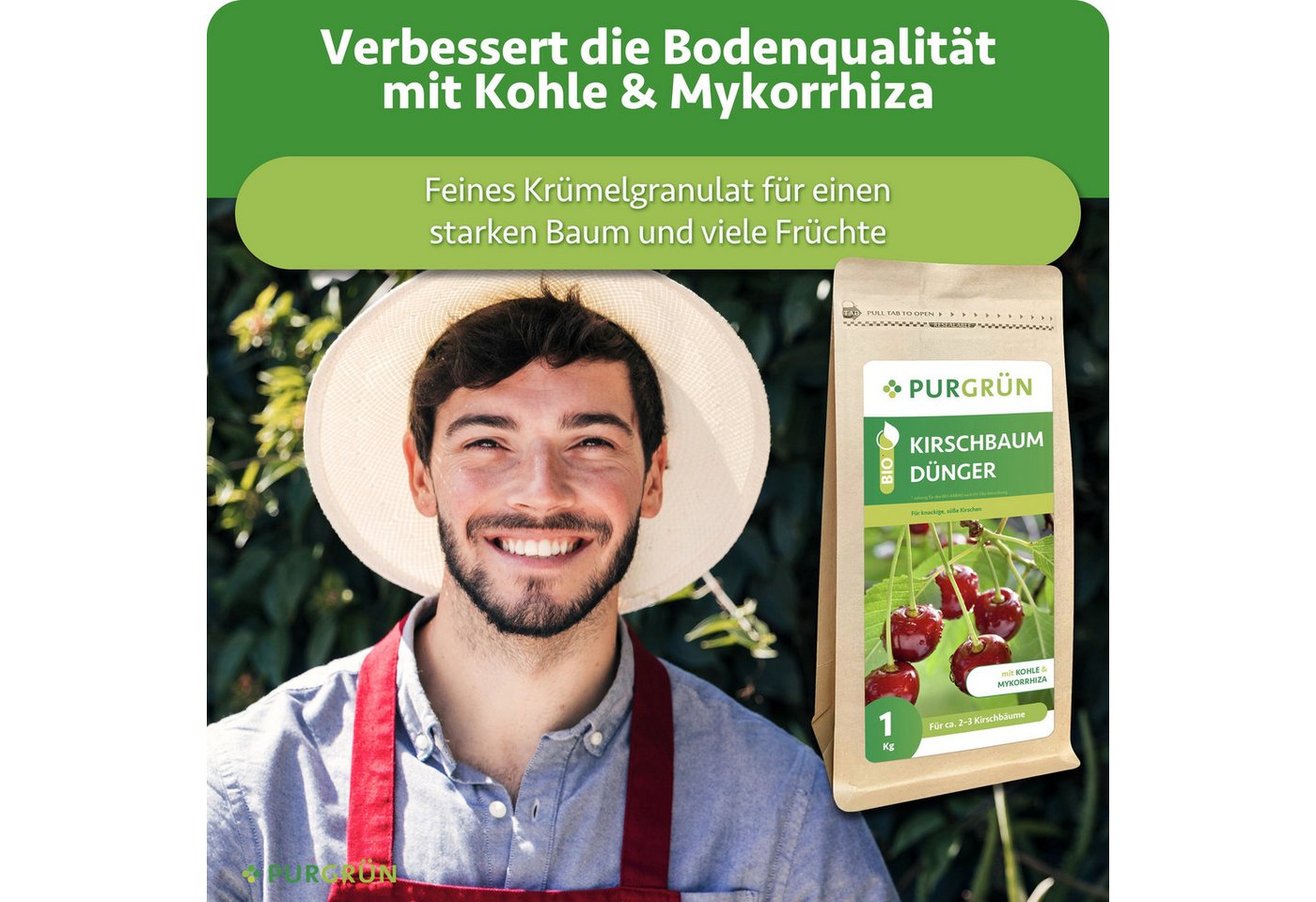 Purgrün Gartendünger Bio Kirschbaum Dünger, NPK 6+4+5, Magnesium, 1 kg, Granulat, 1-St., 1 kg – Bild 2 von 5