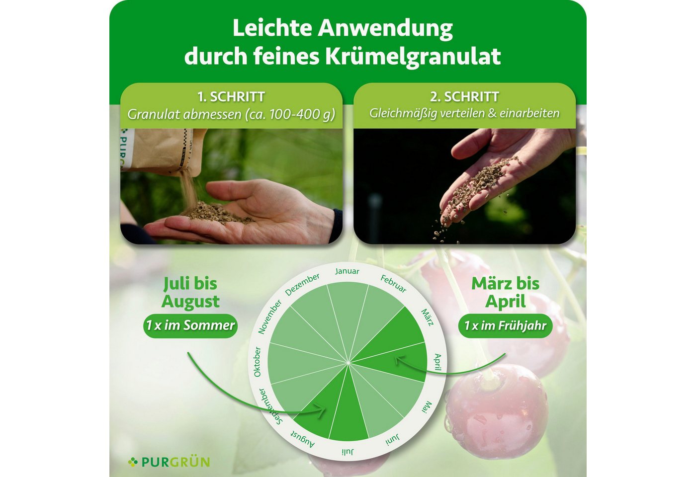 Purgrün Gartendünger Bio Kirschbaum Dünger, NPK 6+4+5, Magnesium, 1 kg, Granulat, 1-St., 1 kg – Bild 5 von 5