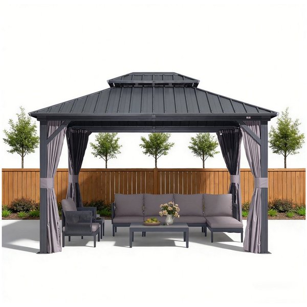 PURPLE LEAF Pavillon Günstiger Gartenpavillon, (1 Pavillon, mit Vorhängen und Moskitonetz), Wasserdicht, UV-beständig, Privatsphärenschutz