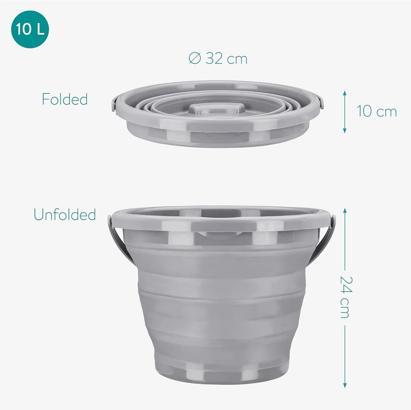 Navaris Putzeimer Navaris Falteimer 10 L aus Silikon, faltbar, grau – Bild 3 von 5