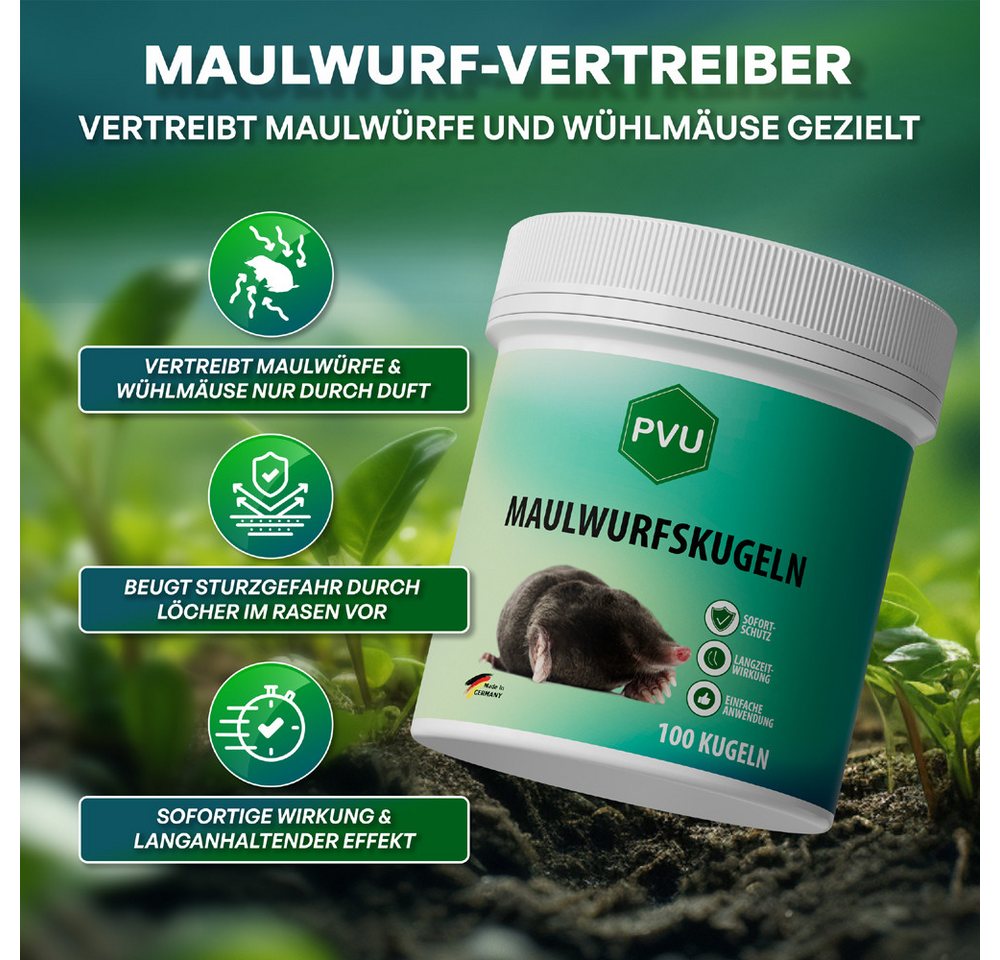 PVU Vergrämungsmittel Maulwurfkugeln, Maulwürfe vertreiben, MADE IN GERMANY, 100-St., MAULWURF VERTREIBER MADE IN GERMANY – Bild 3 von 5