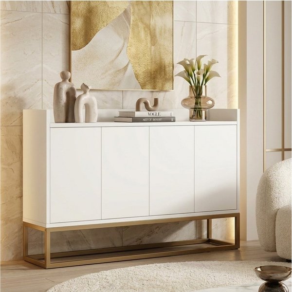 PXloue Sideboard kommode Highboard, mit 4 Türen, Kommode Landhaus, Anrichte, Buffet, B 120cm