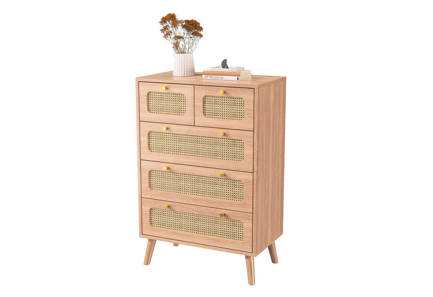 PXloue Sideboard Kommode mit Schubladen Mehrzweckschrank aus Holz, Hoch Sideboard,4 Holzstützbeine sorgen, 91x60x34 cm – Bild 3 von 5