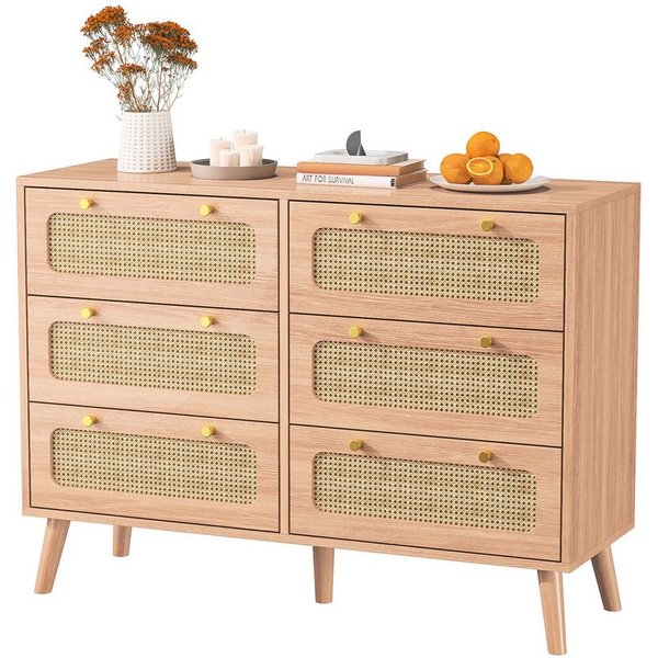 PXloue Sideboard Schrank Kommode Kredenz Rattan Küchenschrank (Set, 1 tlg), Moderne 100cm breite, Rattan Schubladenfronten, vielseitig einsetzbar