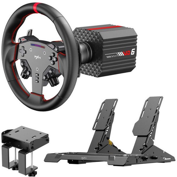 PXN VD6 Bundle Direct-Drive-Sim-Rennlenkrad-Set Gaming-Lenkrad (6Nm Force Feedback Servo 24-Bit Hall-Pedale Quick Release PC)