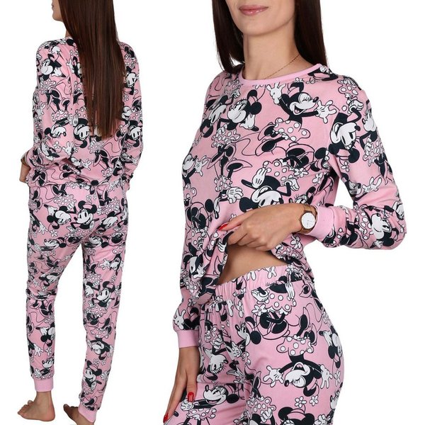 Disney Minnie Mouse Pyjama DISNEY Minnie Mouse, Damen-Pyjama zweiteilig aus Velours, langarm