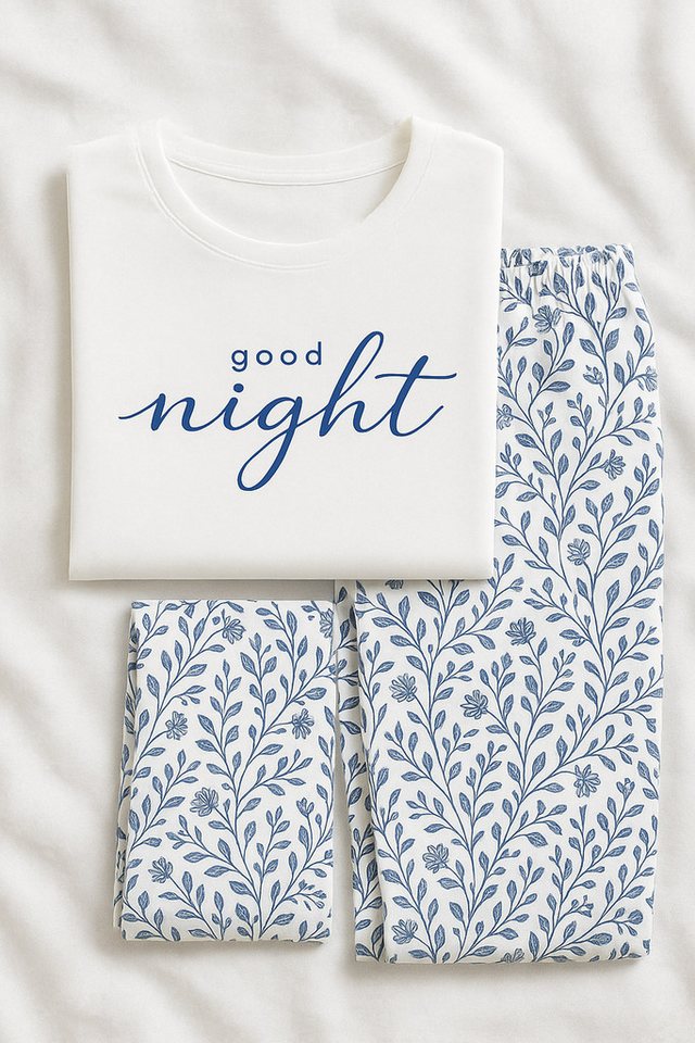 Era&Me Pyjama Era & Me Damen Pyjama Set, 2-tlg (2 tlg., Schlafanzughose + Schlafshirt) Reine Baumwolle – Bild 2 von 2