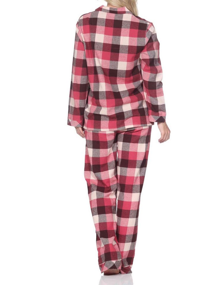 Normann Pyjama Normann Damen Flanell Schlafanzug lang mit Knopfleiste und Hemdkragen – Bild 3 von 3