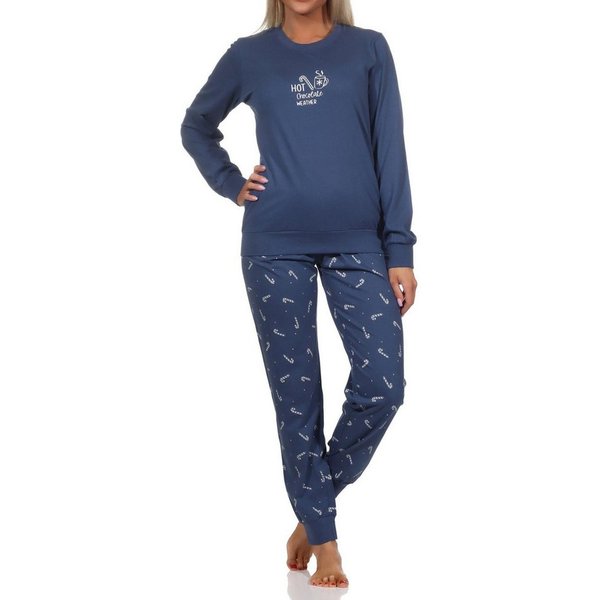 Normann Pyjama Normann Damen langarm Weihnachts Schlafanzug Pyjama mit Bündchen