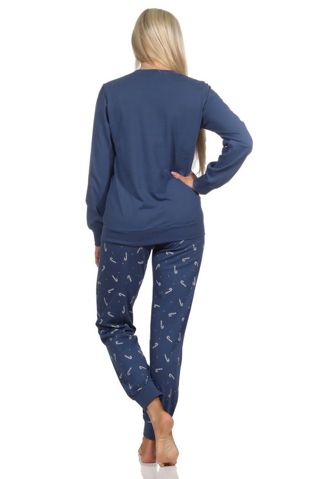 Normann Pyjama Normann Damen langarm Weihnachts Schlafanzug Pyjama mit Bündchen – Bild 4 von 5