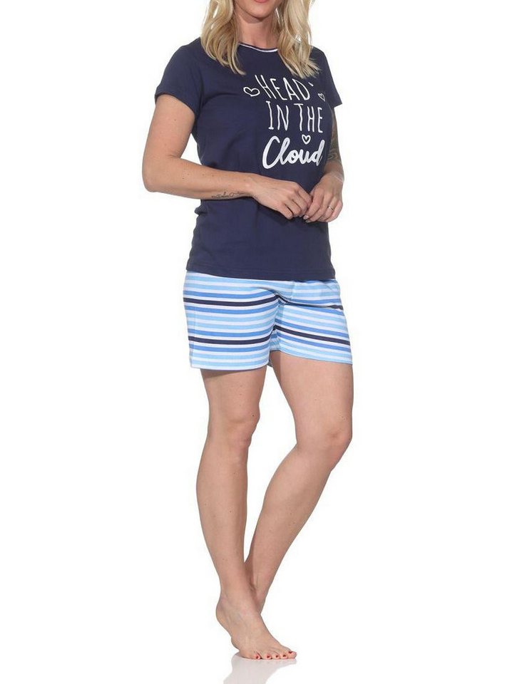 Normann Pyjama Normann Damen Schlafanzug Shorty kurzarm mit gestreifter Pyjamahose – Bild 3 von 5