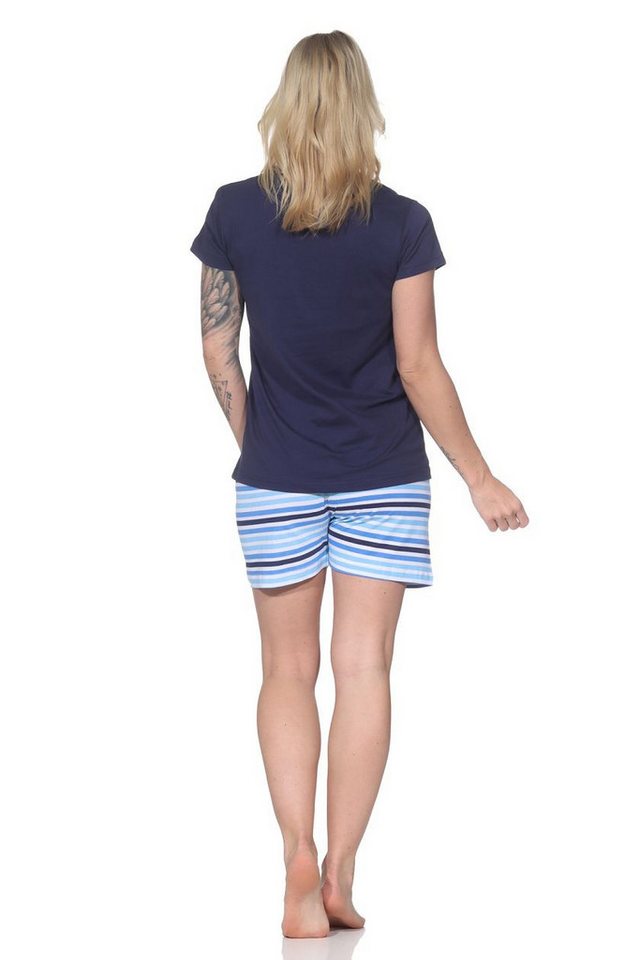 Normann Pyjama Normann Damen Schlafanzug Shorty kurzarm mit gestreifter Pyjamahose – Bild 4 von 5