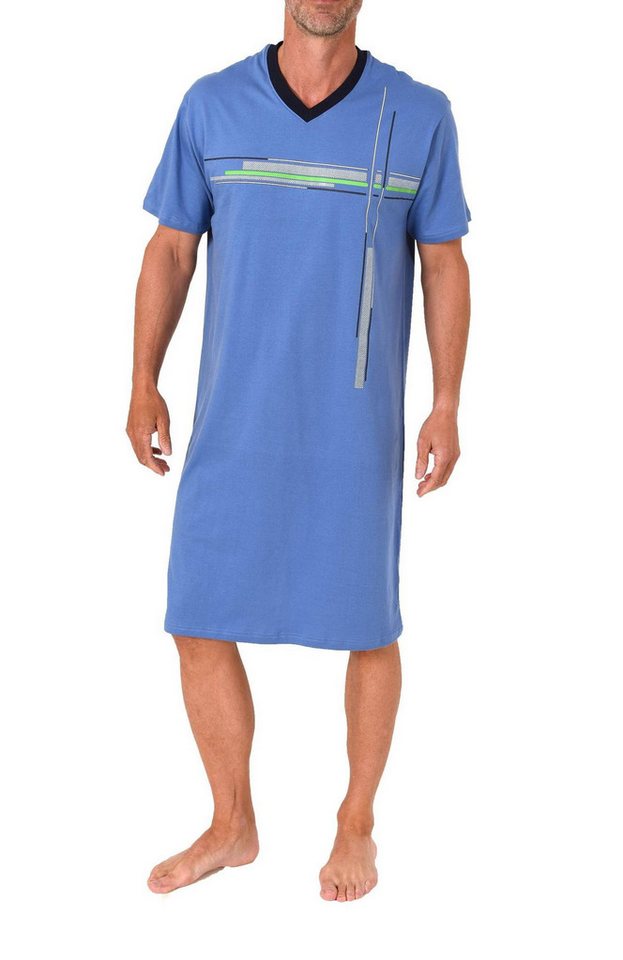Normann Pyjama Normann Herren kurzarm Nachthemd mit eleganten Frontprint – Bild 2 von 5