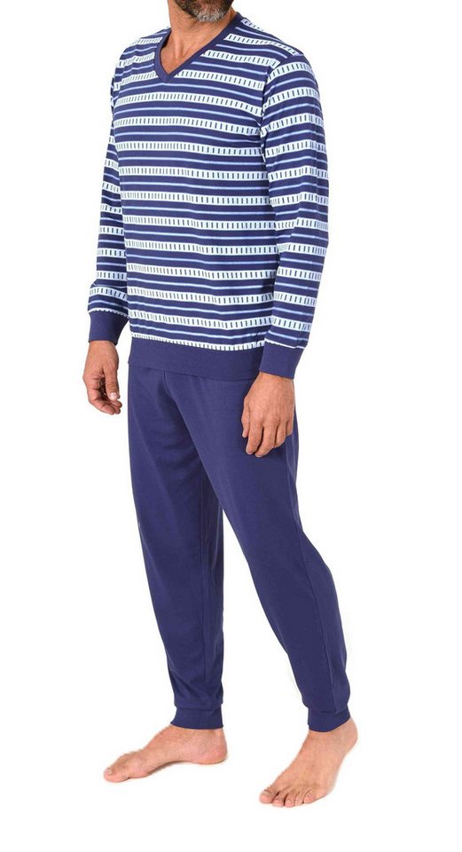 Normann Pyjama Normann Herren langarm Pyjama mit Bündchen in eleganter Streifenoptik – Bild 2 von 4