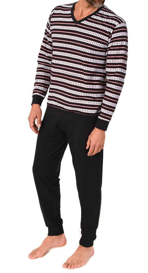 Normann Pyjama Normann Herren langarm Pyjama mit Bündchen in eleganter Streifenoptik – Bild 2 von 4