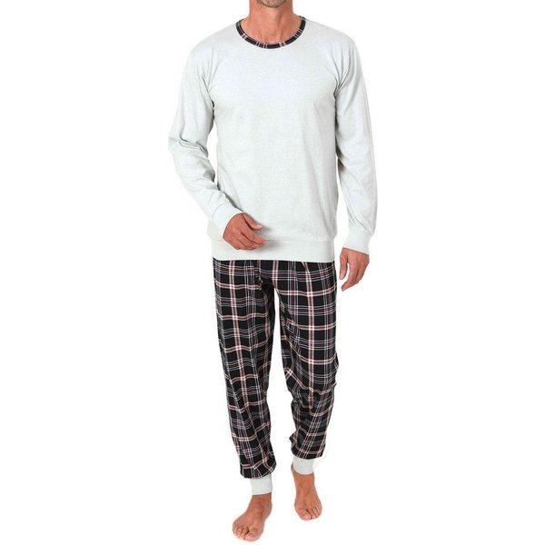 Normann Pyjama Normann Herren langarm Schlafanzug mit Bündchen + Karohose aus Jersey