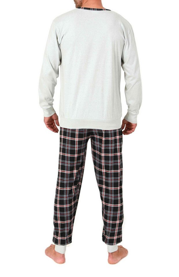 Normann Pyjama Normann Herren langarm Schlafanzug mit Bündchen + Karohose aus Jersey – Bild 3 von 4