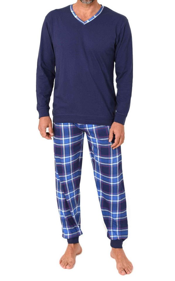 Normann Pyjama Normann Herren langarm Schlafanzug mit Bündchen + Karohose aus Jersey – Bild 4 von 5