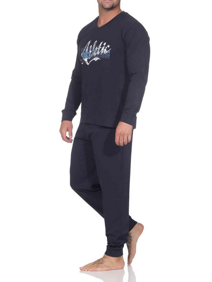 Normann Pyjama Normann Herren langarm Schlafanzug mit Bündchen Pyjama mit Frontprint – Bild 2 von 3