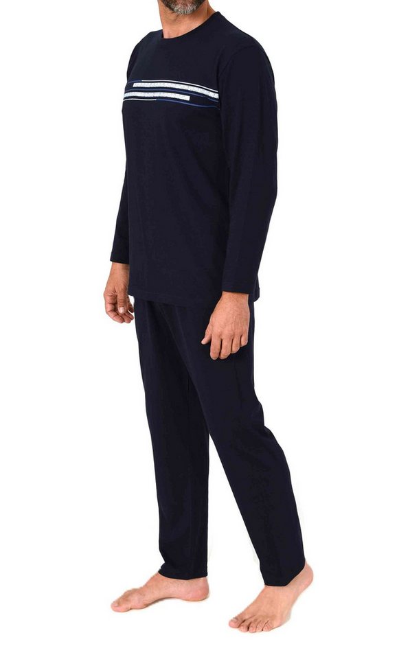 Normann Pyjama Normann Herren langarm Schlafanzug mit Frontprint in zeitloser Optik – Bild 2 von 4