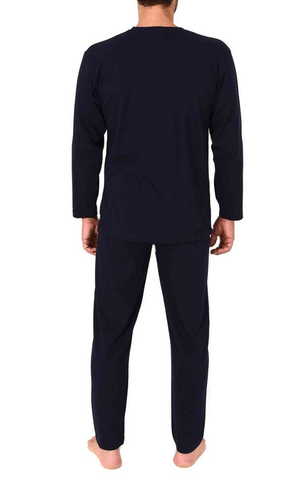 Normann Pyjama Normann Herren langarm Schlafanzug mit Frontprint in zeitloser Optik – Bild 3 von 4