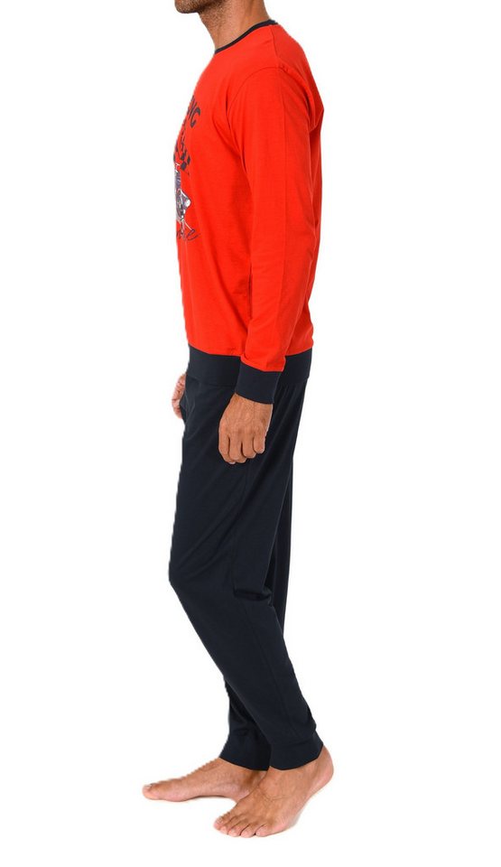 Normann Pyjama Normann Herren langarm Schlafanzug Pyjama mit Frontprint – Bild 2 von 4