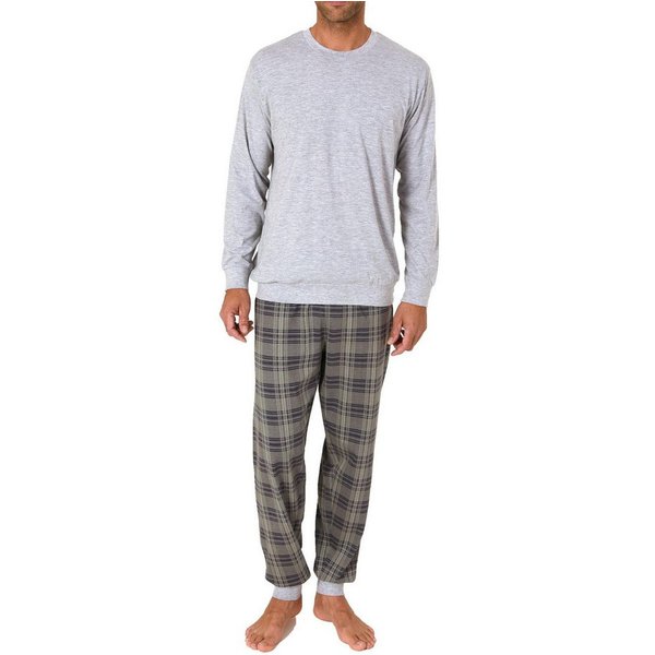 Normann Pyjama Normann Herren Pyjama lang mit Bündchen und karierter Jersey Hose