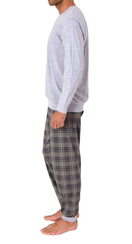 Normann Pyjama Normann Herren Pyjama lang mit Bündchen und karierter Jersey Hose – Bild 2 von 4