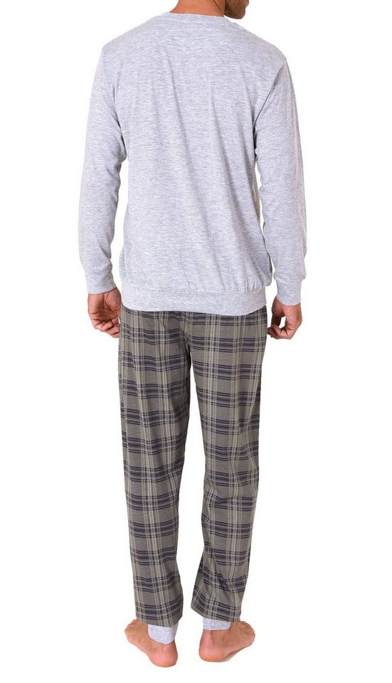 Normann Pyjama Normann Herren Pyjama lang mit Bündchen und karierter Jersey Hose – Bild 3 von 4