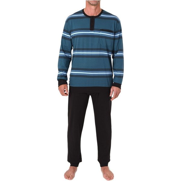 Normann Pyjama Normann Herren Schlafanzug lang mit Bündchen und Knopfleiste am Hals