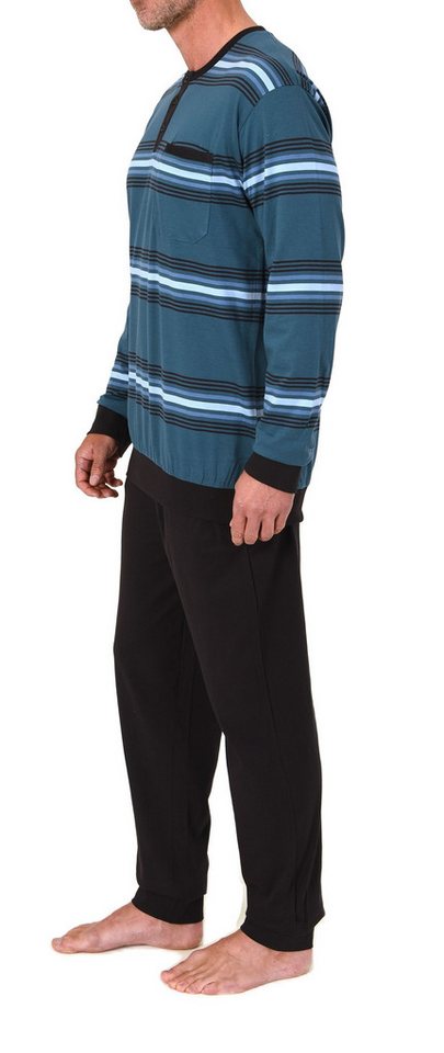 Normann Pyjama Normann Herren Schlafanzug lang mit Bündchen und Knopfleiste am Hals – Bild 3 von 5