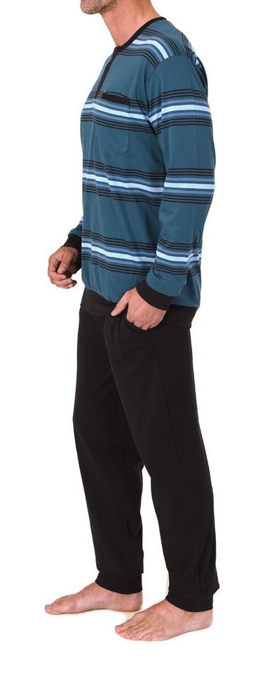Normann Pyjama Normann Herren Schlafanzug lang mit Bündchen und Knopfleiste am Hals – Bild 4 von 5
