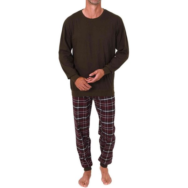 Normann Pyjama Normann Herren Schlafanzug mit Bündchen, karierte Jersey Pyjamahose