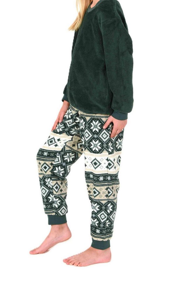 Normann Pyjama Normann Mädchen Schlafanzug langarm mit Bündchen aus Coralfleece – Bild 2 von 3