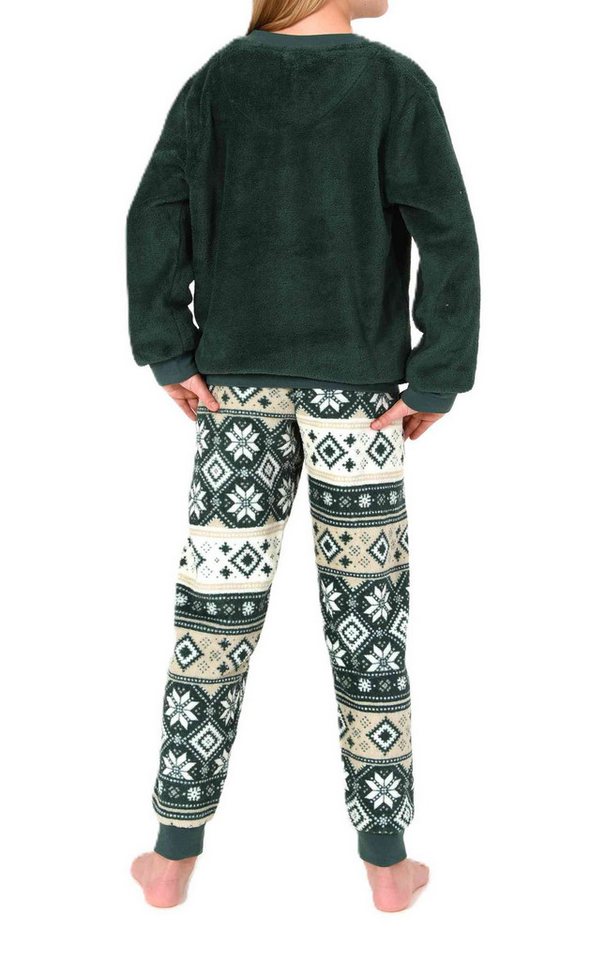 Normann Pyjama Normann Mädchen Schlafanzug langarm mit Bündchen aus Coralfleece – Bild 3 von 3