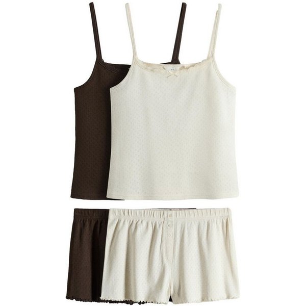 The Set Pyjama The Set Kurzer Pointelle-Schlafanzug, 2er-Pack (4 tlg)