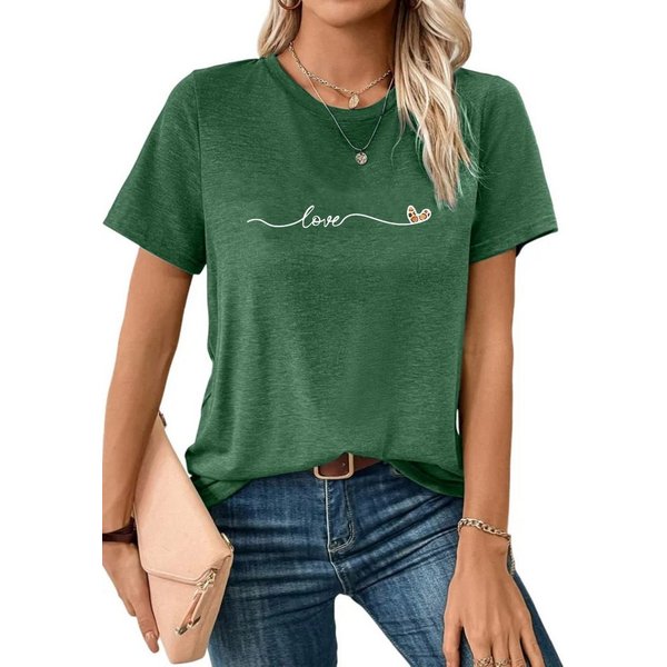 PYLIKE Kurzarmbluse Damen bequemes Sommer Kurzarmbluse Locker Liebe Print-Shirt