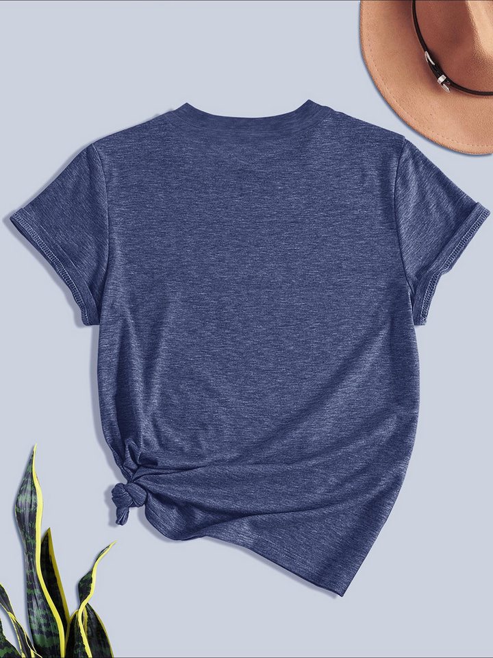 PYLIKE Print-Shirt Bequemes Shirt Damen Kurzarm Basic-Shirt mit Gänseblümchen Print Bequem für Freizeit und Büro,Strandurlaub – Bild 2 von 5