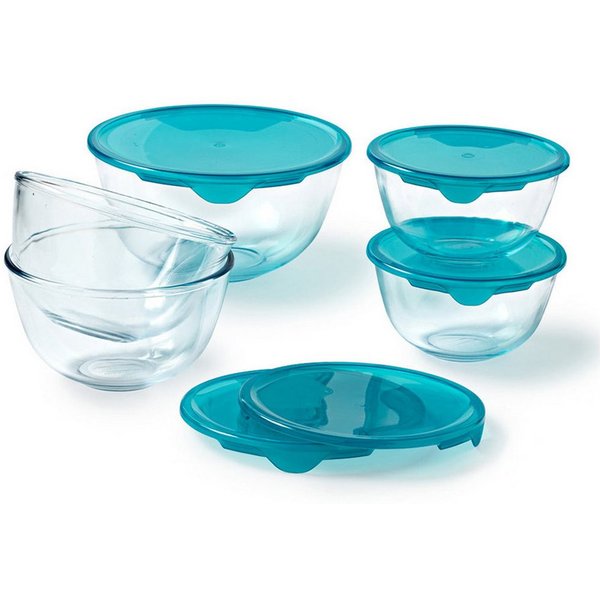 PYREX Frischhaltedose Cook & Enjoy, Borosilikatglas, (Schüssel-Set, 5-tlg., 0,5/1/2,3 l), luftdicht, stapelbar, mikrowellengeeignet