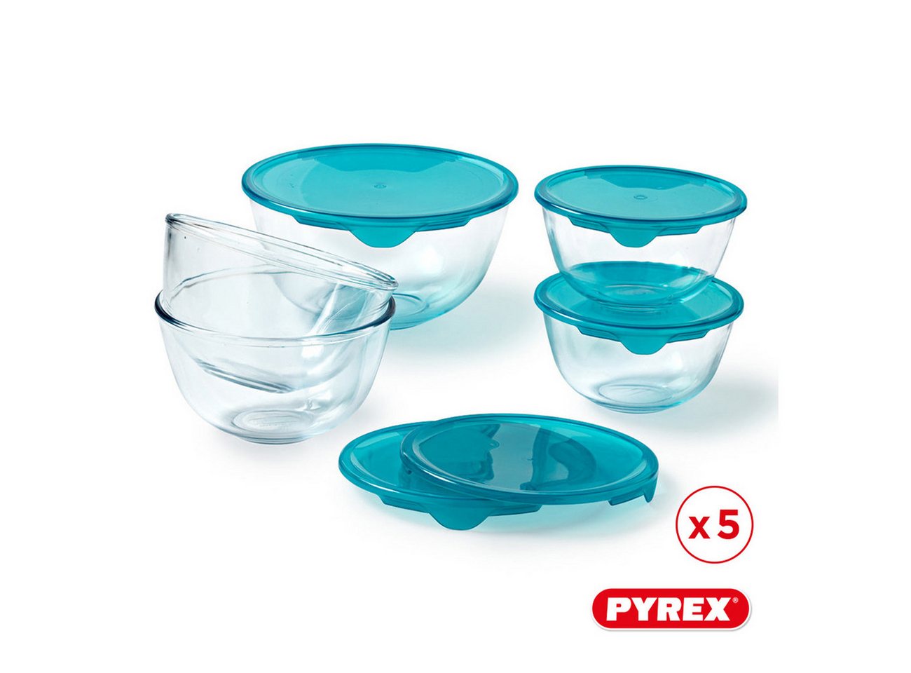 PYREX Frischhaltedose Cook & Enjoy, Borosilikatglas, (Schüssel-Set, 5-tlg., 0,5/1/2,3 l), luftdicht, stapelbar, mikrowellengeeignet – Bild 2 von 5