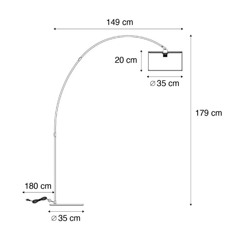 Qazqa Bogenlampe Vinossa, ohne Leuchtmittel, Warmweiß, QAZQA Bogen lampe, e27, Schwarz, Stahl, Modern – Bild 2 von 5