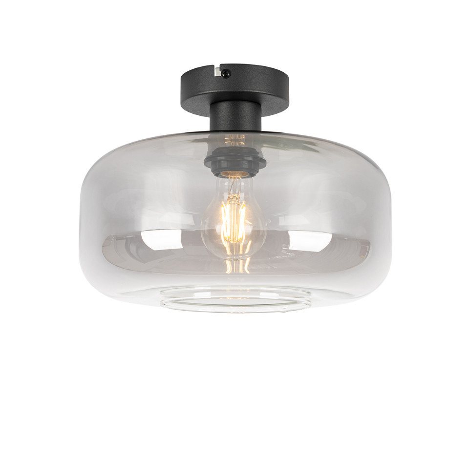 Qazqa Deckenleuchte Bizle, ohne Leuchtmittel, Warmweiß, QAZQA Deckenleuchte, e27, Grau, Glas, Art Deco – Bild 4 von 5
